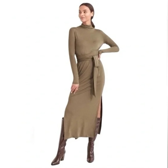 Modern Citizen Dresses & Skirts - Modern Citizen - Vero Tie-Front Long-Sleeve Dress - Olive Green